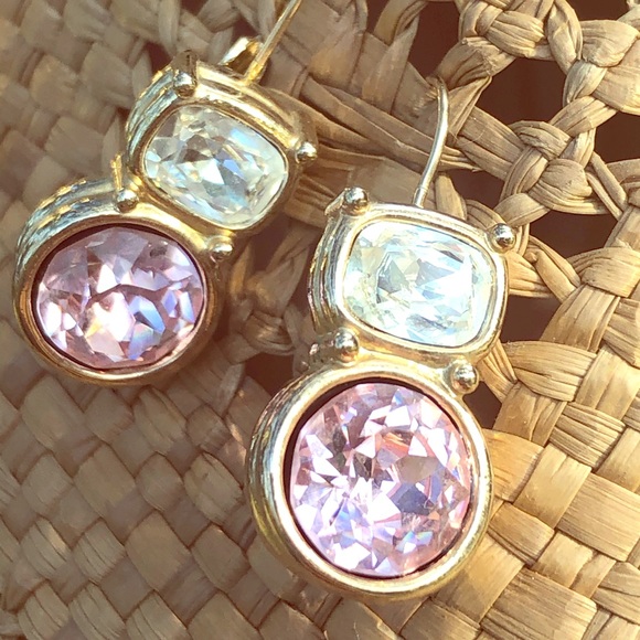 Swarovski Jewelry - Swarovski gold, pink & white stone earrings